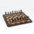 Medieval Chess Set w/ Hand Painted Pieces & Walnut Root Board